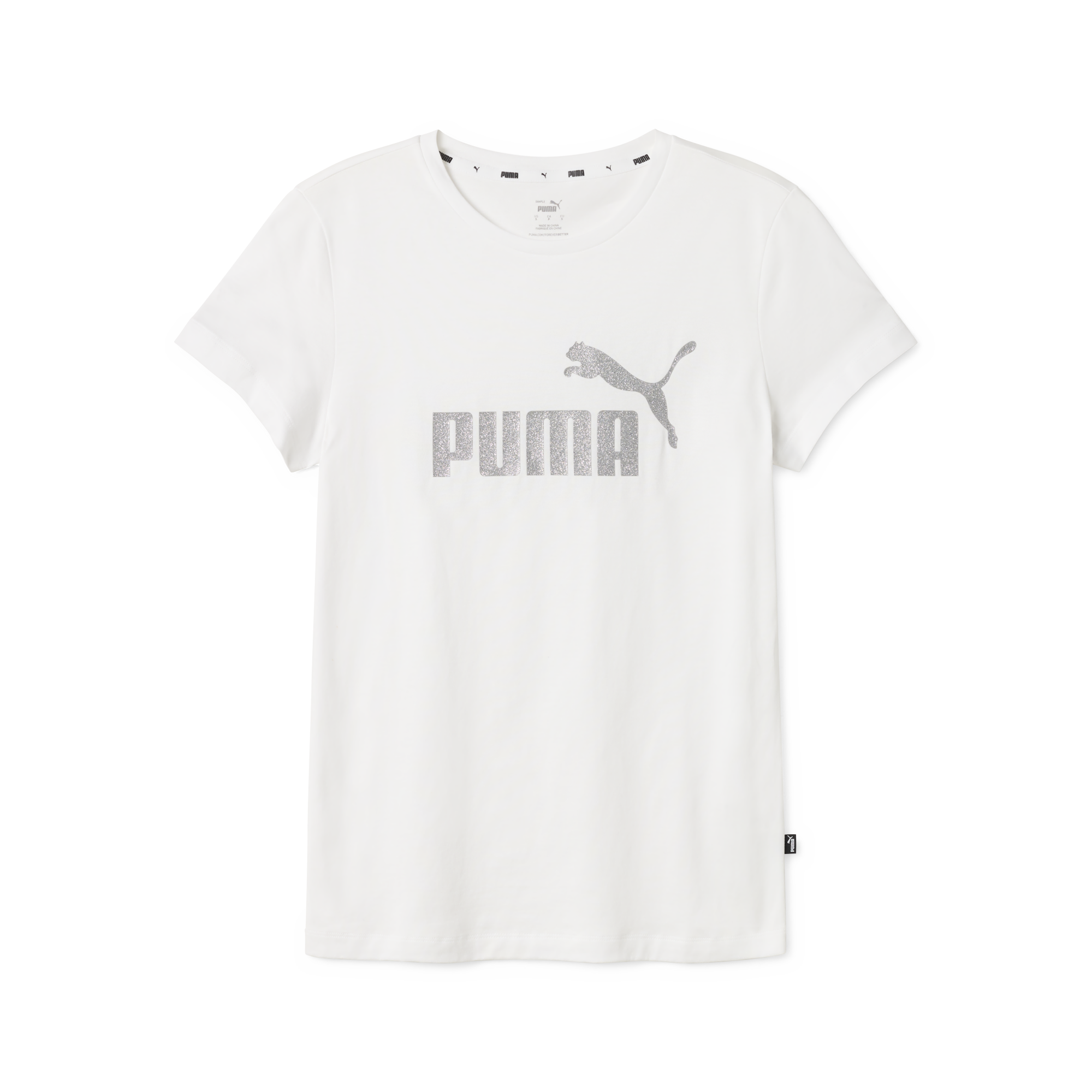 T-shirt bianca da donna con logo grigio glitterato Puma Essentials+, Abbigliamento Sport, SKU a712000232, Immagine 0